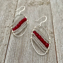 Load image into Gallery viewer, Red Quartz / Grey Seed Bead / Wire Wrapped Oval Earrings
