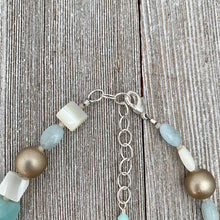 Load image into Gallery viewer, Terra Agate / Mother of Pearl / Amazonite / Aquamarine / Metallic Wood Necklace
