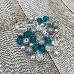 DIY Bracelet Kit with Instructions, Teal Glass, Grey Textured Glass Beads, DIY Craft Kit, For Adults