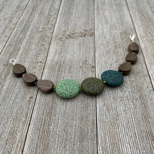 Lava and Wood Diffuser Bracelet / Teal / Forest Green / Sea Green