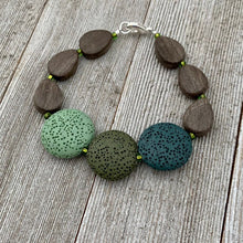 Load image into Gallery viewer, Lava and Wood Diffuser Bracelet / Teal / Forest Green / Sea Green
