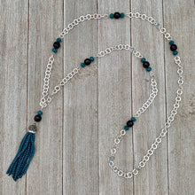 Load image into Gallery viewer, Long Crystal Tassel Necklace / Faceted Onyx / Chain Necklace
