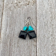 Load image into Gallery viewer, Black Onyx and Natural Turquoise Nugget Sterling Silver Earrings
