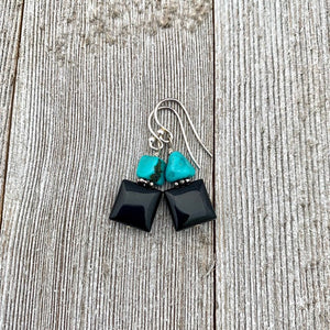 Black Onyx and Natural Turquoise Nugget Sterling Silver Earrings