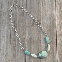 Load image into Gallery viewer, Terra Agate, White Shell, Amazonite, and Swarovski Crystal Necklace, semi precious beads, gift
