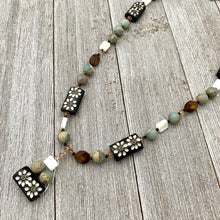 Load image into Gallery viewer, Amazonite, Mother of Pearl, and Carved Horn Necklace
