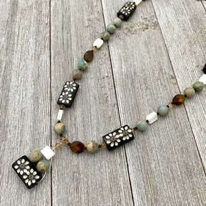 Amazonite, Mother of Pearl, and Carved Horn Necklace