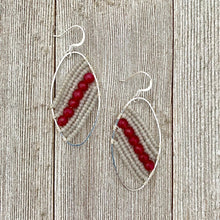 Load image into Gallery viewer, Red Quartz / Grey Seed Bead / Wire Wrapped Oval Earrings
