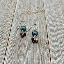 Load image into Gallery viewer, Tahitian Swarovski Pearl and Mocca Swarovski Crystal Sterling Silver Earrings
