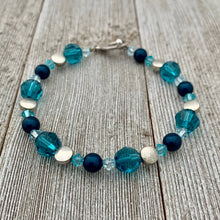 Load image into Gallery viewer, Teal Swarovski Crystal and Pearl Bracelet
