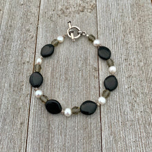 Load image into Gallery viewer, Freshwater Pearl, Black and Grey Czech Glass Bracelet
