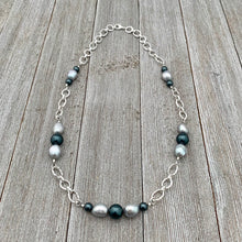 Load image into Gallery viewer, Grey Freshwater Pearls / Tahitian Swarovski Pearls / Silver Plated Chain Necklace
