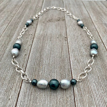 Load image into Gallery viewer, Grey Freshwater Pearls / Tahitian Swarovski Pearls / Silver Plated Chain Necklace
