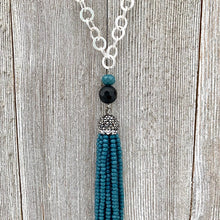 Load image into Gallery viewer, Long Crystal Tassel Necklace / Faceted Onyx / Chain Necklace
