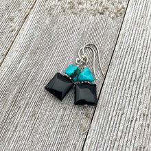 Load image into Gallery viewer, Black Onyx and Natural Turquoise Nugget Sterling Silver Earrings
