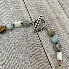 Load image into Gallery viewer, Amazonite, Mother of Pearl, and Carved Horn Necklace
