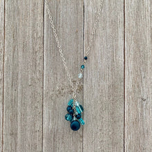 Load image into Gallery viewer, Teal Cluster Necklace with Swarovski Crystals and Pearls
