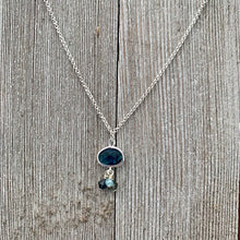 Load image into Gallery viewer, Montana Blue Charm / Crystal Dangles / Double Rolo Chain / Charm Necklace

