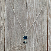 Load image into Gallery viewer, Montana Blue Charm / Crystal Dangles / Double Rolo Chain / Charm Necklace

