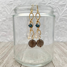 Load image into Gallery viewer, Smoky Quartz / Silver Shade / Montana / Swarovski Crystals / Matte Gold / Chain Earrings
