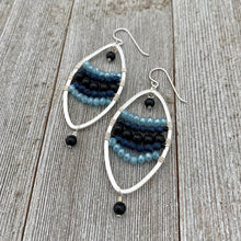 Load image into Gallery viewer, Onyx / Navy Blue Czech Glass / Blue Grey Crystals / Oval Hoop Earrings
