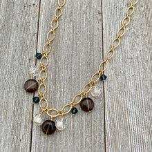 Load image into Gallery viewer, Smoky Quartz / Silver Shade / Montana / Swarovski Crystals / Matte Gold / Textured Chain / Necklace
