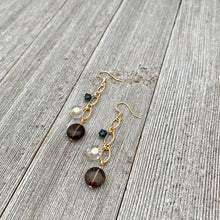 Load image into Gallery viewer, Smoky Quartz / Silver Shade / Montana / Swarovski Crystals / Matte Gold / Chain Earrings
