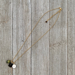 Smoky Quartz / Green Serpentine / Spiral Shell / Matte Gold Chain Necklace