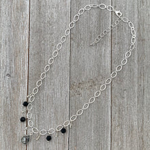 Load image into Gallery viewer, Tourmalated Quartz / Jet / Silver Shade / Swarovski Crystals / Dangling Bead Necklace
