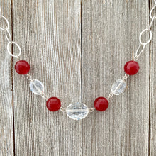 Load image into Gallery viewer, Red Quartz / Clear Crystals / Silver Plated Chain Necklace
