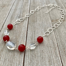 Load image into Gallery viewer, Red Quartz / Clear Crystals / Silver Plated Chain Necklace
