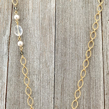 Load image into Gallery viewer, Crystal Quartz / Swarovski Pearls / Black Diamond Swarovski Crystals / Clear Oval Crystals / Matte Gold Chain / Cluster Necklace
