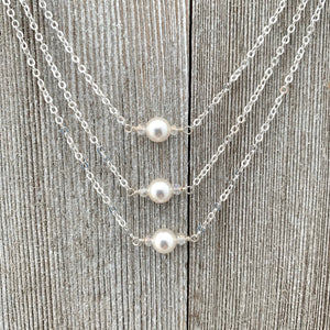 Layered Chain Necklace, Single Pearl, White Swarovski Pearls, Simple, Wedding, Bridal, Bridesmaid