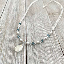 Load image into Gallery viewer, Swarovski Crystals and Pearls, Crystal Teardrop, Silver Shade, Light Sapphire Satin, Adjustable
