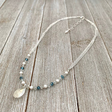 Load image into Gallery viewer, Swarovski Crystals and Pearls, Crystal Teardrop, Silver Shade, Light Sapphire Satin, Adjustable
