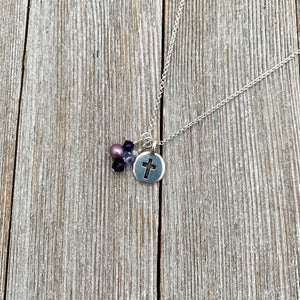 Cross Charm Necklace, Purple, Lavender, Dangles, Swarovski Crystals, Simple, Gift, Women, Teens