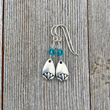 Load image into Gallery viewer, Lotus Petal Earrings, Light Turquoise Swarovski Crystals, Silver Filled Earwires, Dangle, Spring, Summer, Floral, Women, Teens, Gift
