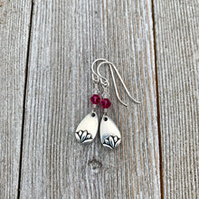 Load image into Gallery viewer, Lotus Petal Earrings, Fuchsia Swarovski Crystals, Silver Filled Earwires, Dangle, Spring, Summer, Floral, Women, Teens, Gift

