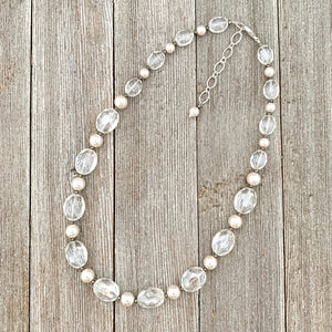 Crystal and Pearl Necklace, Adjustable Length, Sparkle, Bling, Bridal Jewelry, Wedding, Formal