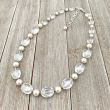 Load image into Gallery viewer, Crystal and Pearl Necklace, Adjustable Length, Sparkle, Bling, Bridal Jewelry, Wedding, Formal

