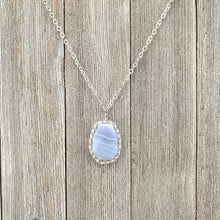 Load image into Gallery viewer, Blue Lace Agate Pendant, Freshwater Pearl, Faceted Czech Glass, Flat Cable Chain, Pendant Necklace
