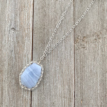 Load image into Gallery viewer, Blue Lace Agate Pendant, Freshwater Pearl, Faceted Czech Glass, Flat Cable Chain, Pendant Necklace
