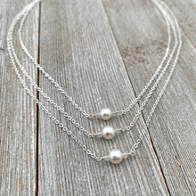 Load image into Gallery viewer, Layered Chain Necklace, Single Pearl, White Swarovski Pearls, Simple, Wedding, Bridal, Bridesmaid
