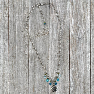 Garden Necklace, Swarovski Crystal Dangles, Indicolite, Light Turquoise, Light Azore, Adjustable