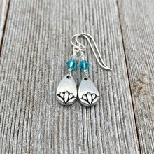 Load image into Gallery viewer, Lotus Petal Earrings, Light Turquoise Swarovski Crystals, Silver Filled Earwires, Dangle, Spring, Summer, Floral, Women, Teens, Gift

