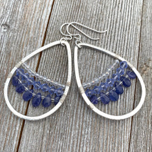 Load image into Gallery viewer, Tanzanite Teardrops, Provence Lavender, Crystals, Brushed Silver Teardrop Earrings, Silver Filled Earwires, Purple, For Women, Teens, Gift
