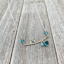 Load image into Gallery viewer, Sterling Silver Owl Necklace, Swarovski Crystals, Owl on a Branch, Teal Owl, Owl Lover, Owl Jewelry
