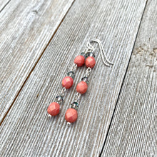 Load image into Gallery viewer, Metallic Coral Firepolish, Paradise Shine Crystal, Long Earrings, Silver Filled Ear Wires, Dangle Earrings, Swarovski Crystals, Czech Glass
