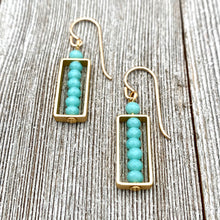 Load image into Gallery viewer, Turquoise Crystal, Matte Gold Frame, Earrings, 14K Gold-Filled Ear Wires
