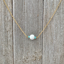 Load image into Gallery viewer, White Lava Diffuser Necklace, Turquoise Crystals, Matte Gold Chain
